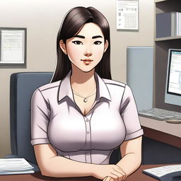 A high-quality digital art image of an Asian office girl