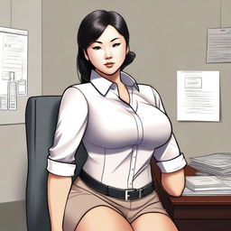 A high-quality digital art image of an Asian office girl