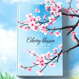 A book cover design featuring a cherry blossom tree in bloom, created in a beautiful watercolor painting style