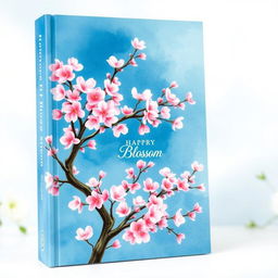 A book cover design featuring a cherry blossom tree in bloom, created in a beautiful watercolor painting style
