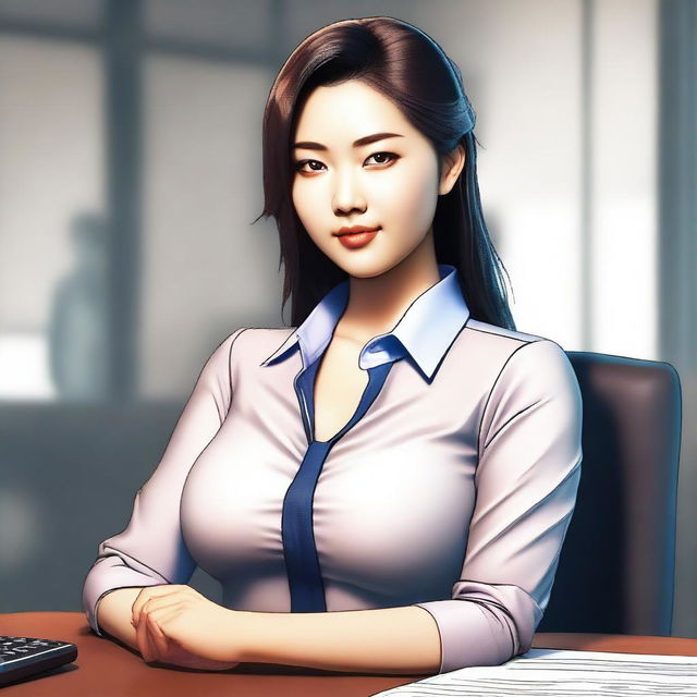 A high-quality digital art image of an Asian office girl