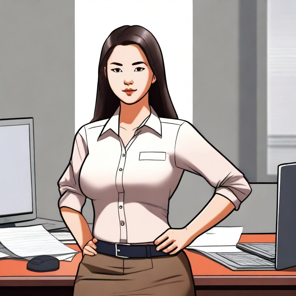 This is a high-quality digital art image featuring an Asian office girl