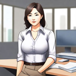 This is a high-quality digital art image featuring an Asian office girl