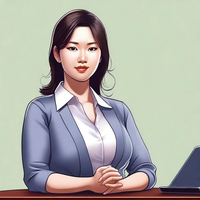 This is a high-quality digital art image featuring an Asian office girl