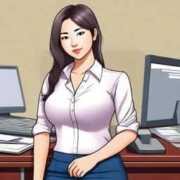 This is a high-quality digital art image featuring an Asian office girl