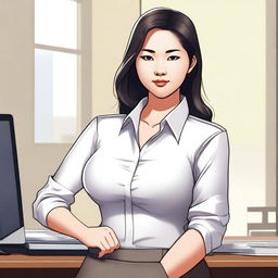 A high-quality digital art image presents an Asian office girl