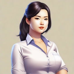 A high-quality digital art image presents an Asian office girl