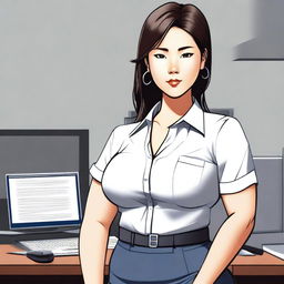 A high-quality digital art image presents an Asian office girl