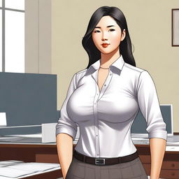 A high-quality digital art image presents an Asian office girl