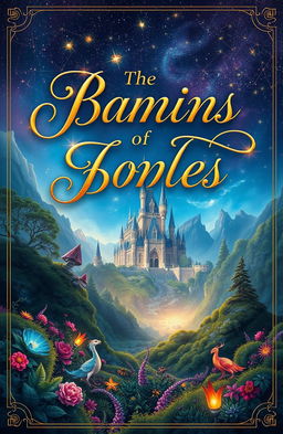 A captivating book cover design featuring an enchanting fantasy landscape
