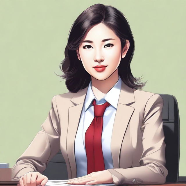 This is a high-quality digital art image featuring an Asian office girl