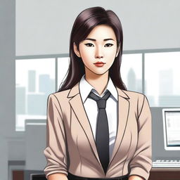 This is a high-quality digital art image featuring an Asian office girl