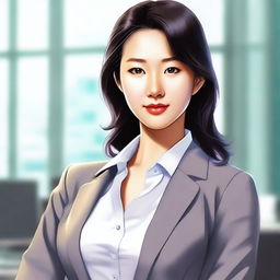 This is a high-quality digital art image featuring an Asian office girl