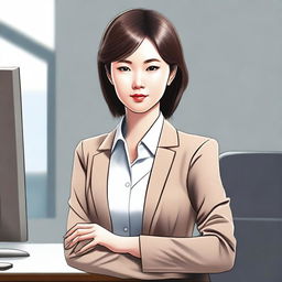 This is a high-quality digital art image featuring an Asian office girl