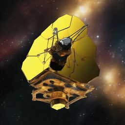 A spectacular 3D render of the James Webb Space Telescope (JWST) floating serenely in the vast expanse of space