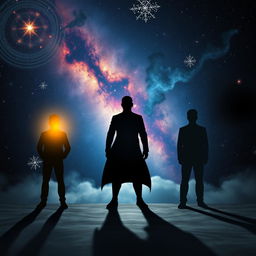 A captivating scene featuring three distinct shadows standing in a queue, each representing different aspects of the psyche