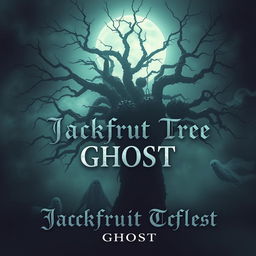 A hauntingly beautiful movie poster featuring a mysterious jackfruit tree, its gnarled branches looming under a misty moonlit sky