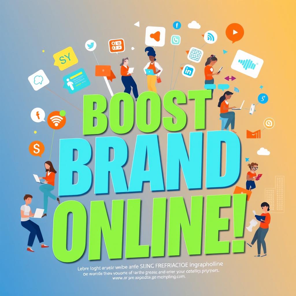 A visually striking poster for an online advertising campaign showcasing vibrant technology-themed graphics, digital elements, and social media icons