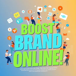 A visually striking poster for an online advertising campaign showcasing vibrant technology-themed graphics, digital elements, and social media icons
