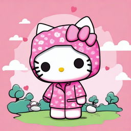 This is a vivid, digital art image showcasing Hello Kitty in her element