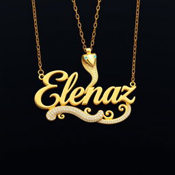 A luxurious nameplate necklace featuring the name 'Elenaz' elegantly crafted in shimmering gold
