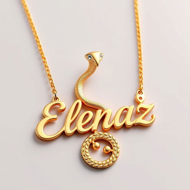 A luxurious nameplate necklace featuring the name 'Elenaz' elegantly crafted in shimmering gold