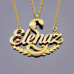 A luxurious nameplate necklace featuring the name 'Elenaz' elegantly crafted in shimmering gold
