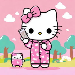 This is a vivid, digital art image showcasing Hello Kitty in her element