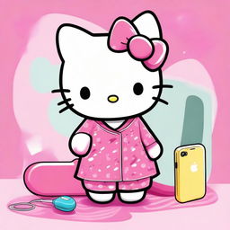 A high-quality digital art image presents Hello Kitty in a delightful scene