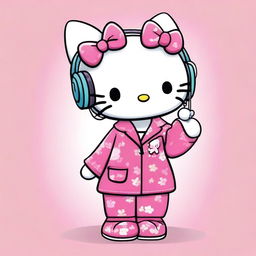 This is a delightful, digital art image featuring Hello Kitty