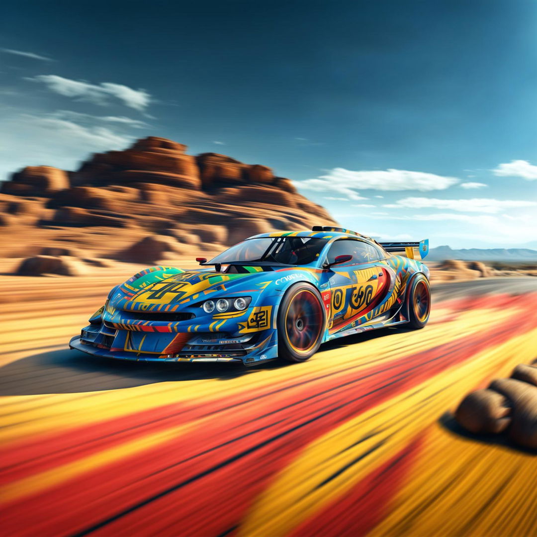 A digital art of a high-speed Chadian race car