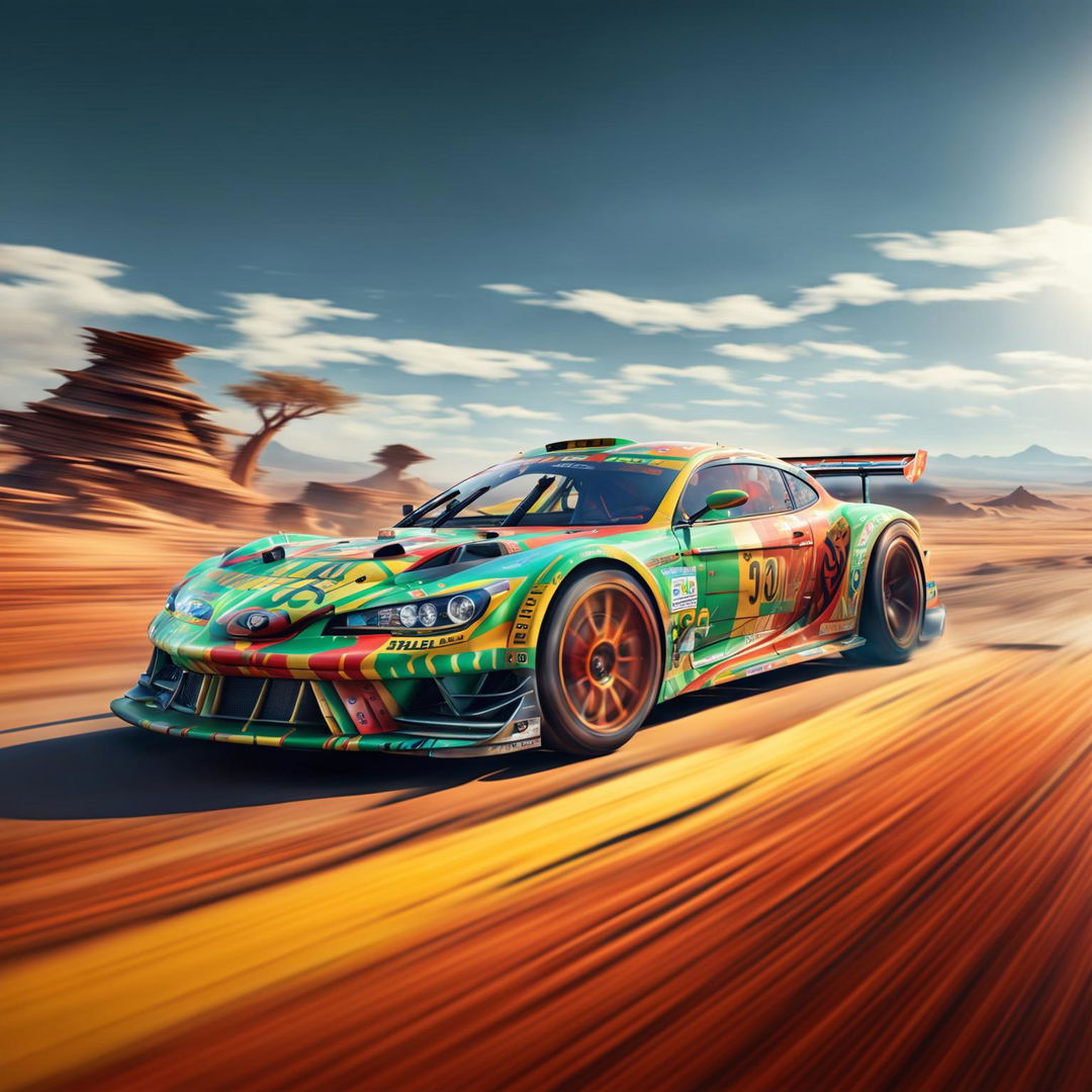 A digital art of a high-speed Malian race car