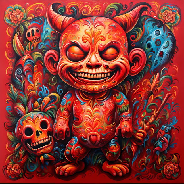 This is a vibrant Mexican painting, featuring the folkloric character, El Diablito