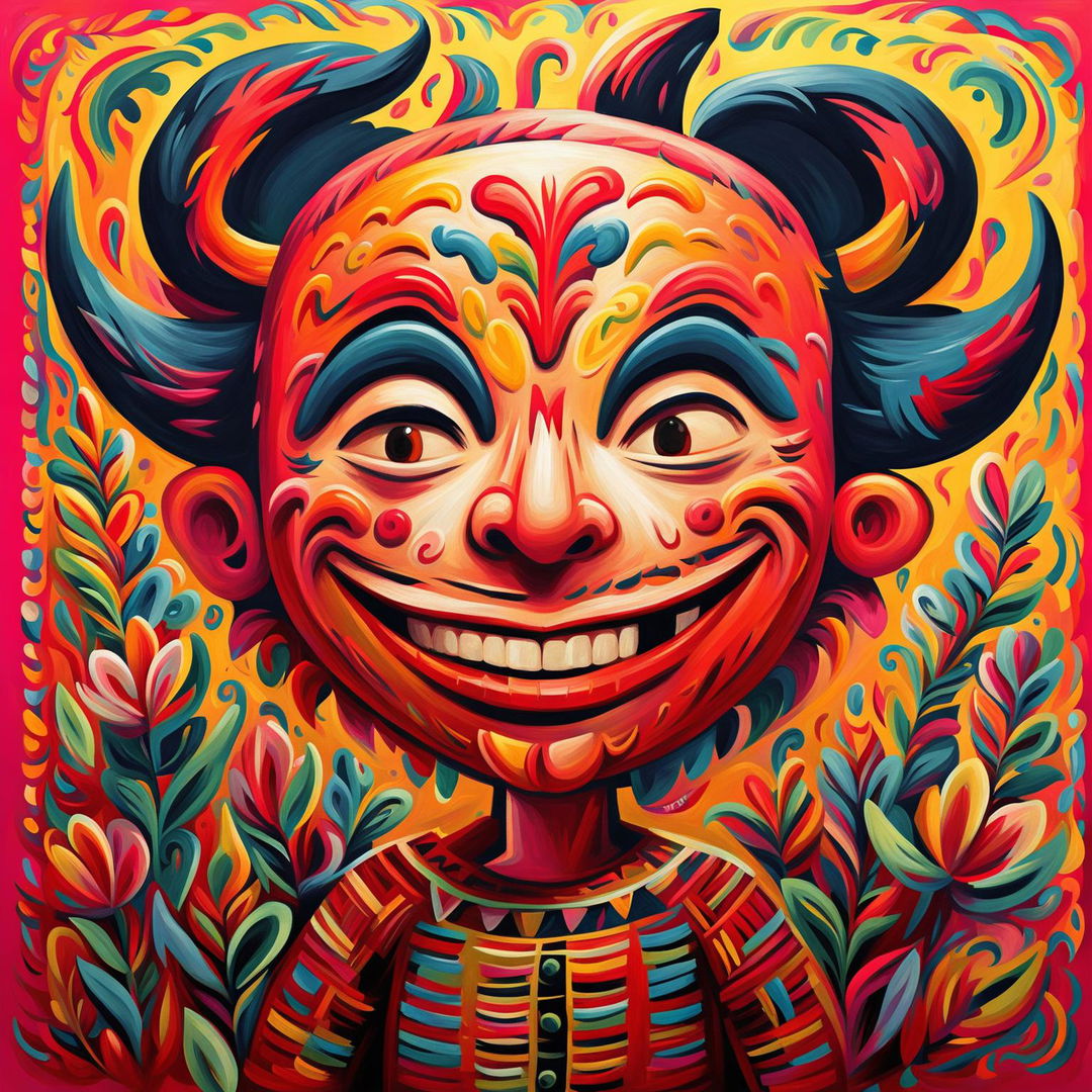 This is a simplified, hand-painted cartoon version of El Diablito, a traditional Mexican character