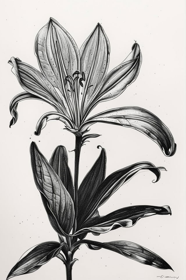 This image features a simple, yet striking pen drawing of a pink lily