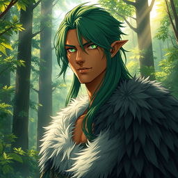 A stunning light novel cover featuring a tall male character with rich brown skin that harmonizes with the natural environment