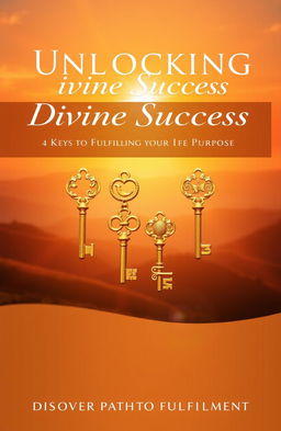 A visually stunning cover design for a self-help book titled "Unlocking Divine Success: 4 Keys to Fulfilling Your Life Purpose"