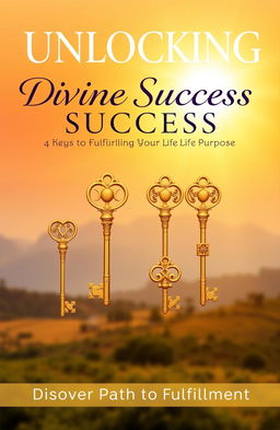 A visually stunning cover design for a self-help book titled "Unlocking Divine Success: 4 Keys to Fulfilling Your Life Purpose"