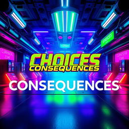 A visually striking representation of a futuristic gaming world, emphasizing the themes of choices and consequences