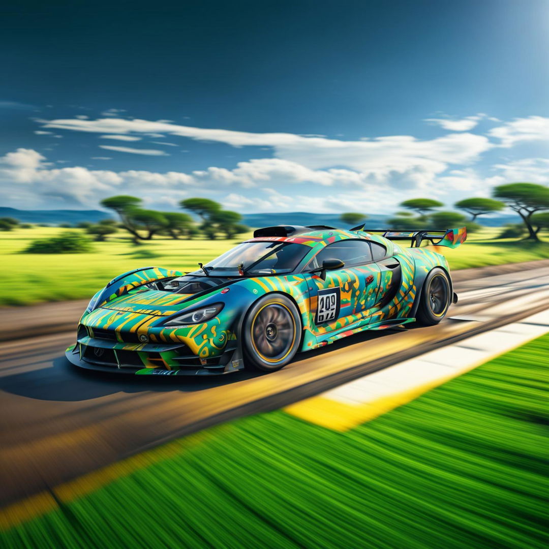 A digital art of a high-speed Tanzanian race car