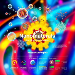 A visually striking poster showcasing various nano materials in a scientific context