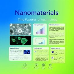 A vibrant and informative A4 poster design on nanomaterials, featuring a blend of text and visuals