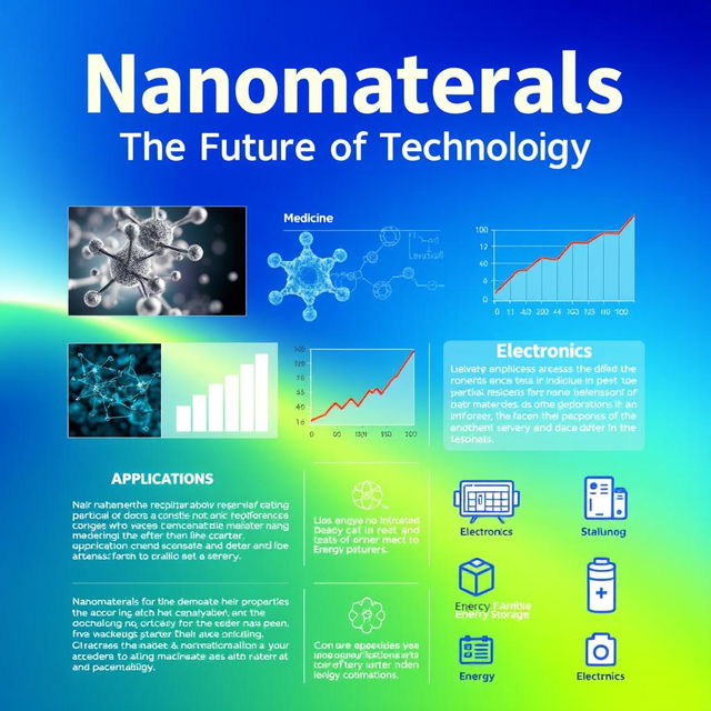 A vibrant and informative A4 poster design on nanomaterials, featuring a blend of text and visuals