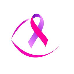 A creative and artistic representation of a symbol that combines elements of prying (such as an open eye or a keyhole), a cancer ribbon, and a semicolon
