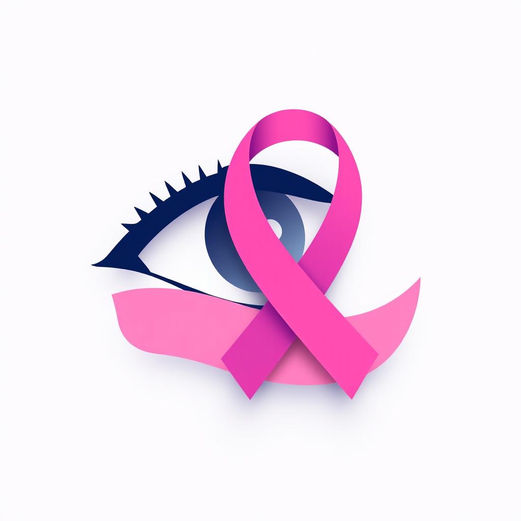 A creative and artistic representation of a symbol that combines elements of prying (such as an open eye or a keyhole), a cancer ribbon, and a semicolon
