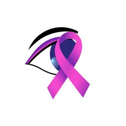A creative and artistic representation of a symbol that combines elements of prying (such as an open eye or a keyhole), a cancer ribbon, and a semicolon