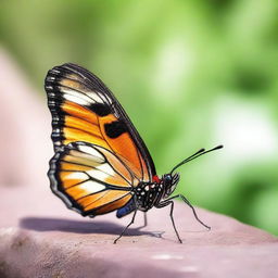 A high-resolution photo of a butterfly with one wing appearing broken