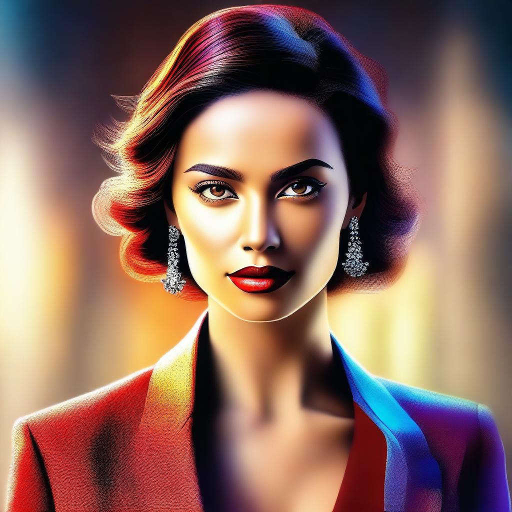 A high-quality digital art piece featuring a confident woman in a stylish attire