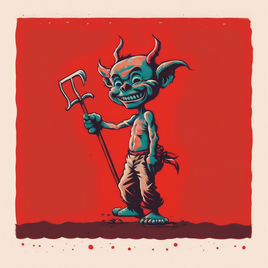 This is a lively, minimalist painting of El Diablito, highlighting his playful mischief