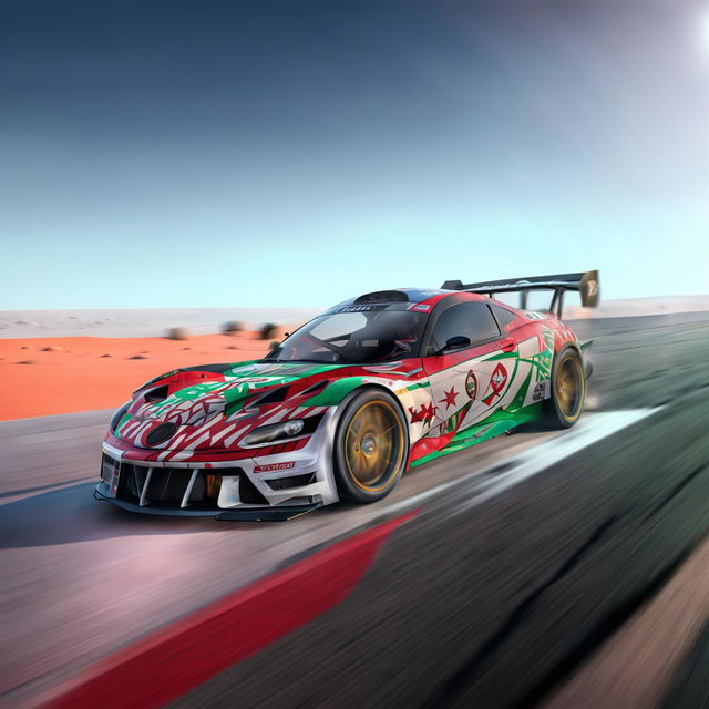 A digital art of a high-speed Western Saharan race car